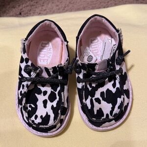 Hey Dude Kids Moccasins - Black and White Cow Print